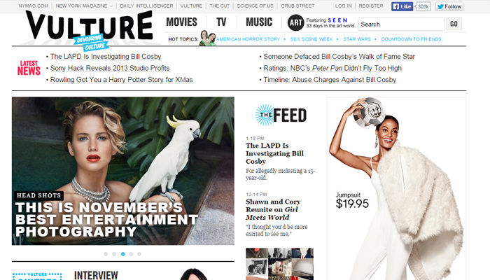 30个在线杂志风格的网页设计排版灵感欣赏vulture magazine clean white layout