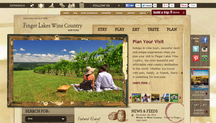 30个值得赞叹的葡萄酒厂和葡萄庄园网站设计欣赏finger lakes wine country simple website