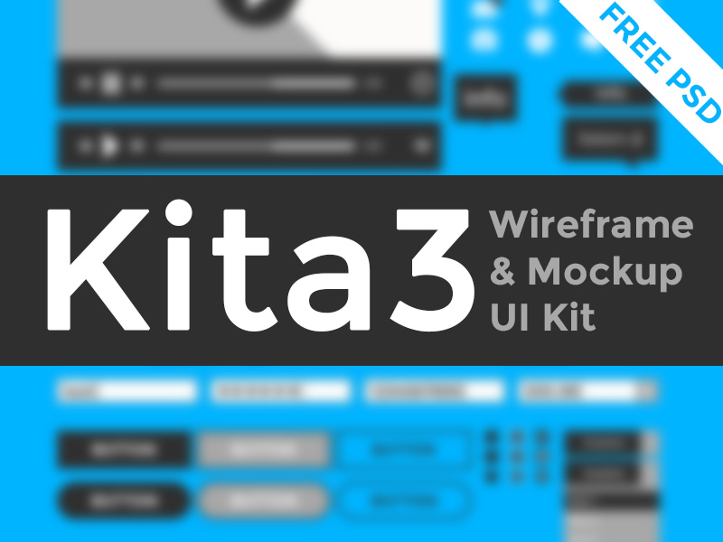 Kita3 Wireframe & Mockup UI kit by Mouafa Ahmed in 20个扁平化的UI套装PSD打包下载