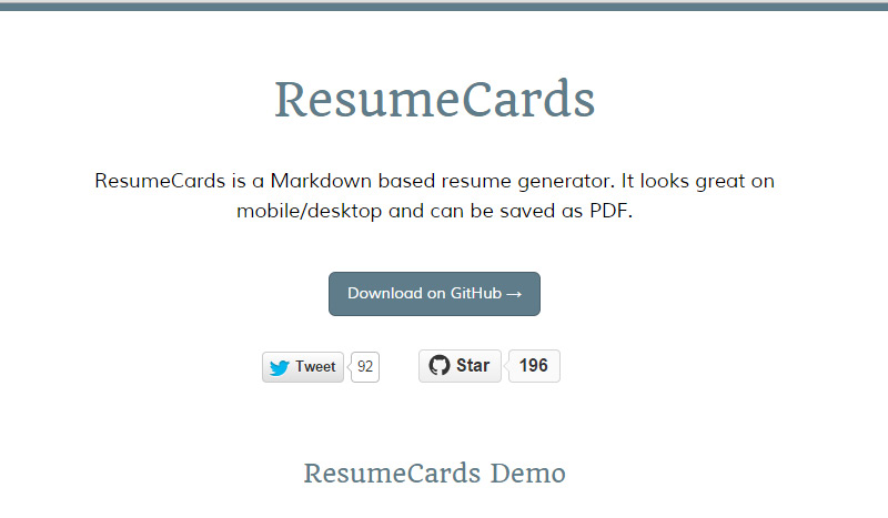 2015年2月新鲜出炉的网页前端开发工具ResumeCards