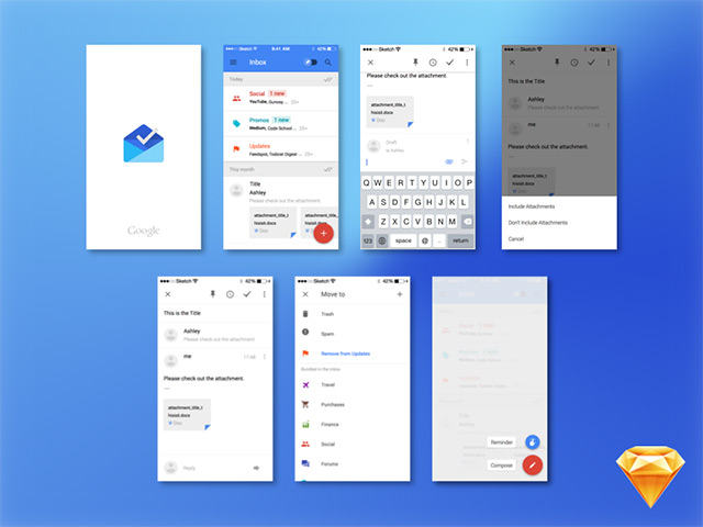 google inbox手机APP UI设计sketch版套装下载 - 云瑞设计
