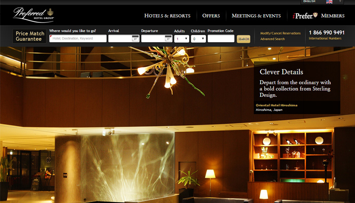 30个高品质的酒店网页设计排版布局欣赏 - 云瑞preferred hotel group website homepage