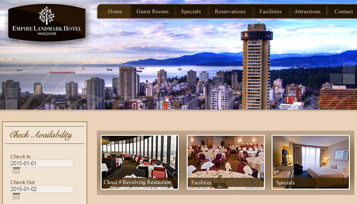 30个高品质的酒店网页设计排版布局欣赏 - 云瑞vancouver canada empire landmark hotel website