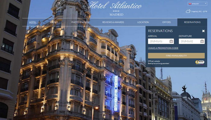 30个高品质的酒店网页设计排版布局欣赏 - 云瑞madrid spain atlantico website fullscreen background
