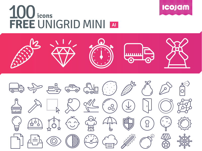 100 Icon Set by The Hungry JPEG in 4月必备的42套新鲜的扁平化UI图标下载 