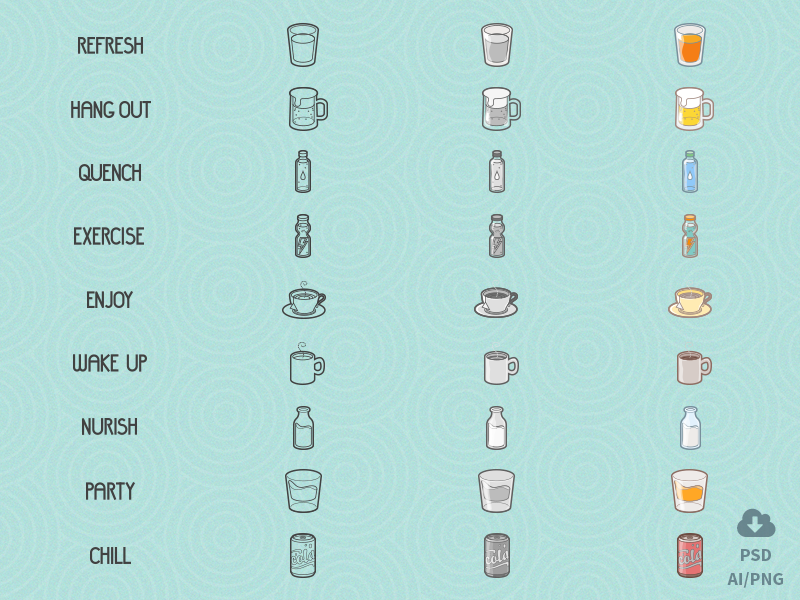 Free Drinks/Lifestyle Icon Set by Oxygenna in 2015年5月出炉的扁平化图标套装下载