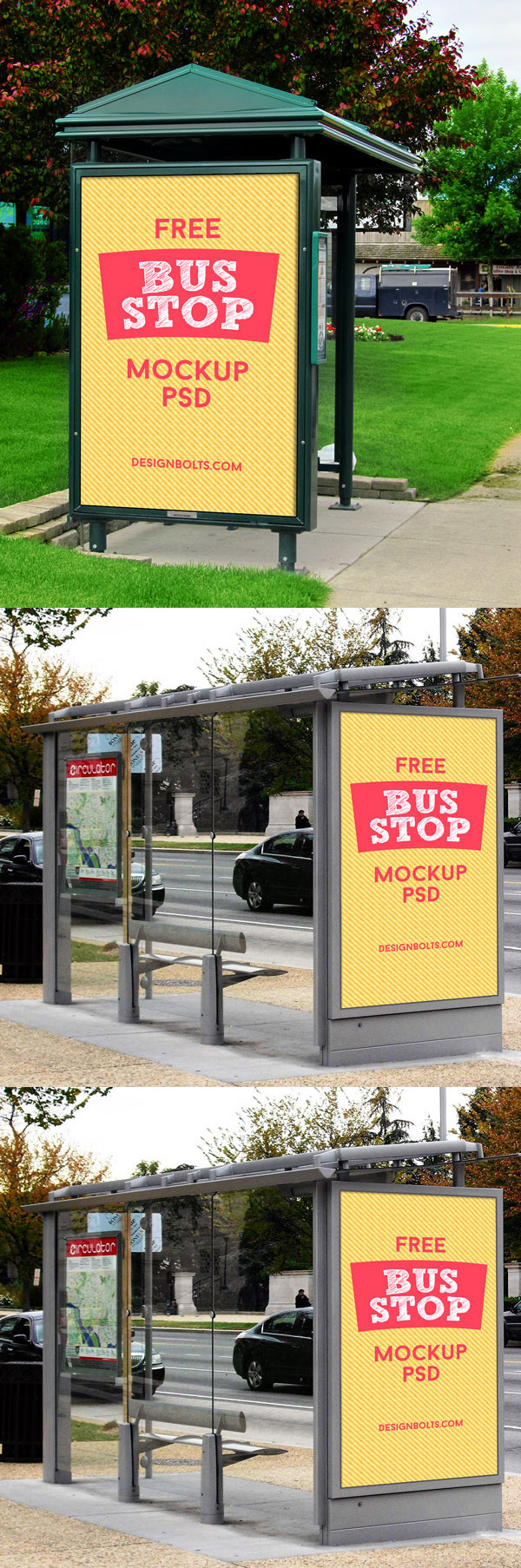 20个新鲜的炫酷的海报&传单展示效果PSD下载（7月必备）3-free-hq-outdoor-advertising-bus-stop-mockup-psd-files