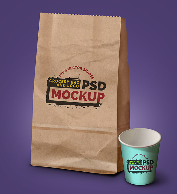 高品质的logo（VI标志）PSD展示模型模版下载（二）grocery-bag-coffee-cup-logo-psd-mockup