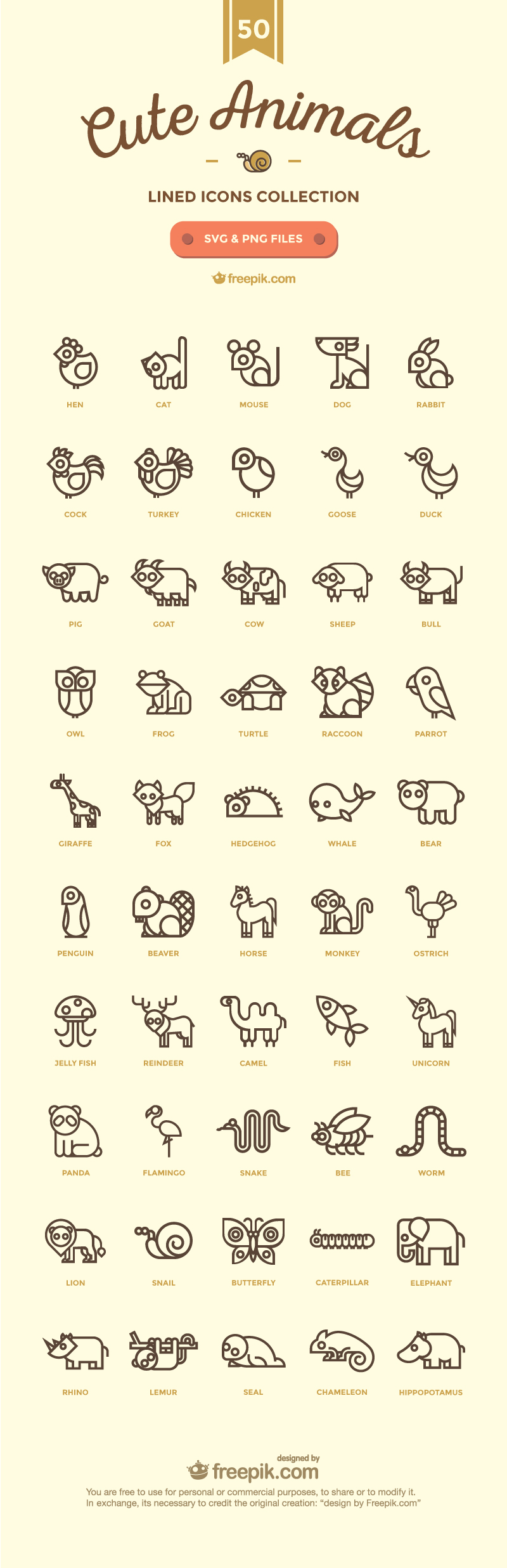 50个可爱的矢量动物图标下载【SVG、PNG】