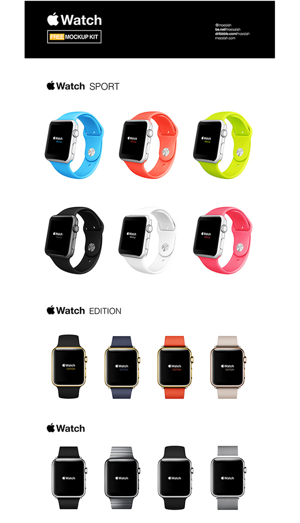 20个Apple Watch界面UI展示模型（Mock-up ）PSD下载1457839163-5608-Apple-Watch-Free-Mockups-Kit