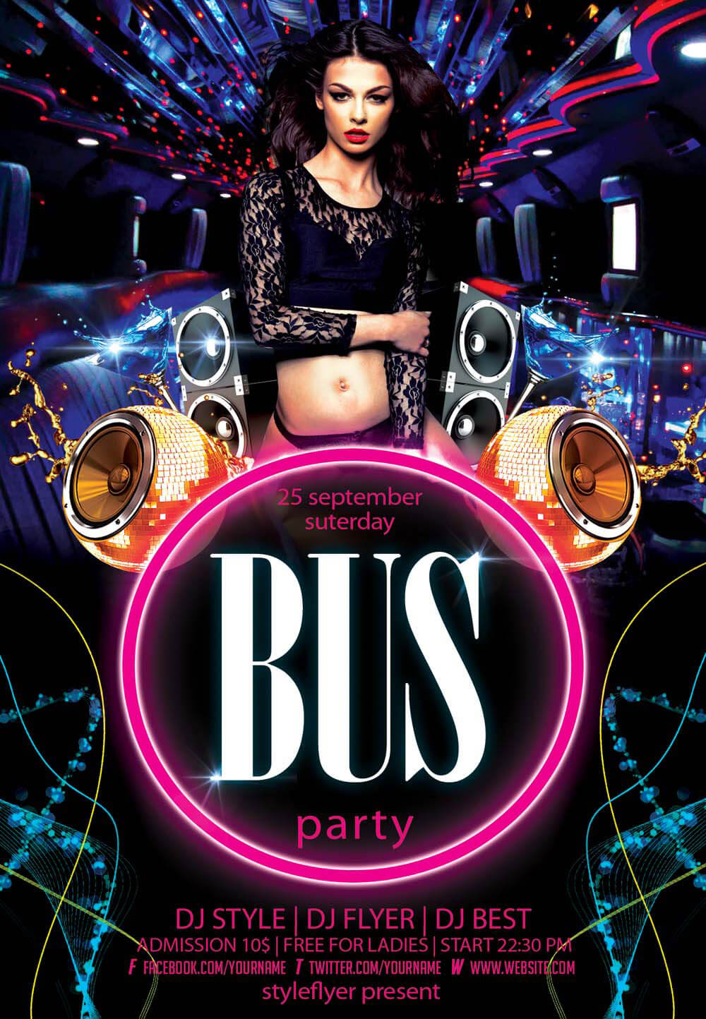 新鲜的传单海报设计模版PSD下载［for夜店、酒吧和聚会part］1460737133-2426-party-bus-PSD-Flyer-Template