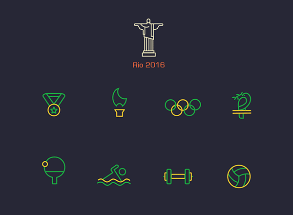 矢量的运动主题图标4套（for 2016 里约奥运会）