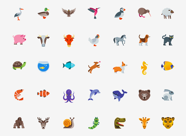 70种精美的彩色动物图标套装下载（eps,svg）