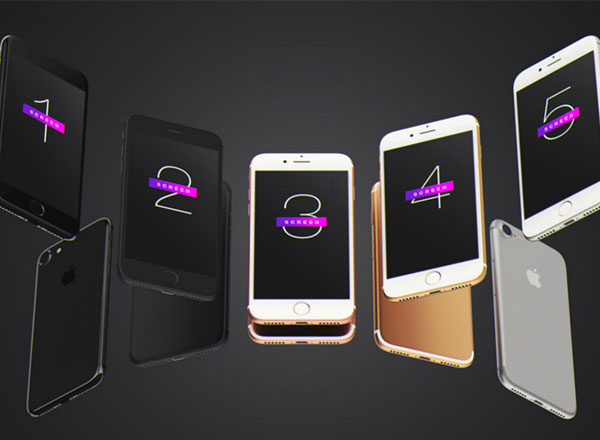 一套完美的多角度iPhone7展示模型（Mockup）套装PSD下载