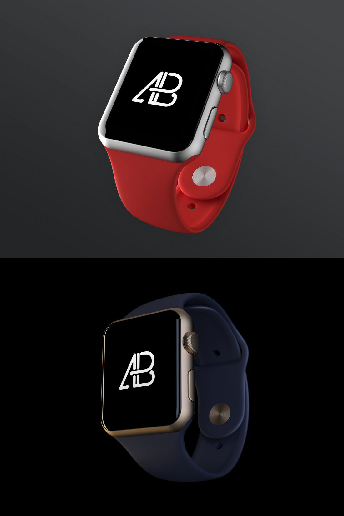 两枚高品质的Apple Watch展示模型Mockups免费下载[PSD]
