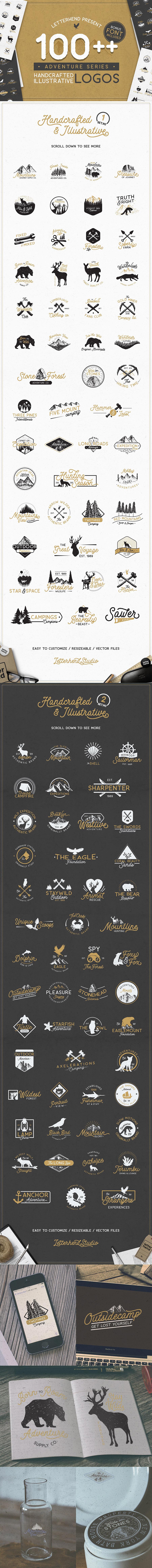 一堆野外探险风格的logo设计素材打包下载[Ai]