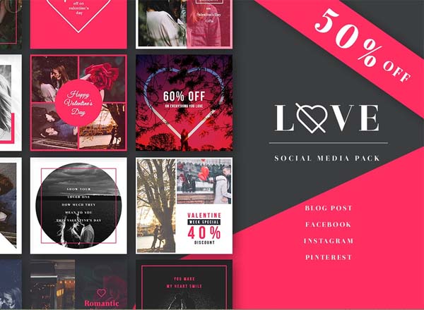 包含48个文件的恋爱主题社交广告图设计模版
