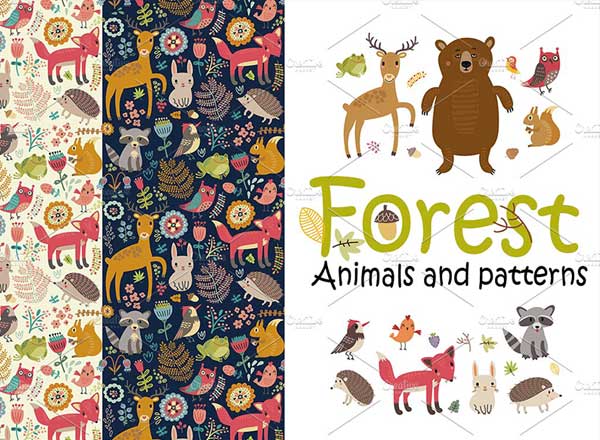 森林动物主题的矢量背景纹理素材下载[eps,PSD]