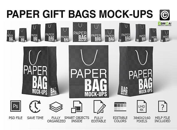 纸袋模型 – 12个纸礼品购物袋展示模型样机mockuupsPSD模板