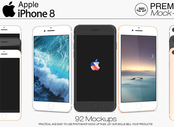 iPhone 8 – 灰色、银色和金色样机展示模板mockups