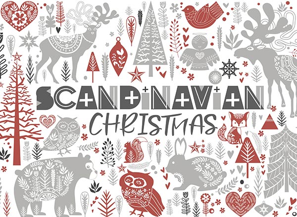 斯堪的纳维亚风格手绘矢量圣诞节装饰