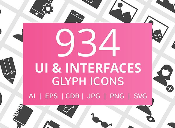 934个用户界面和界面字形图标UI KITS icon（AI，CDR，EPS，JPG，PNG，SVG）
