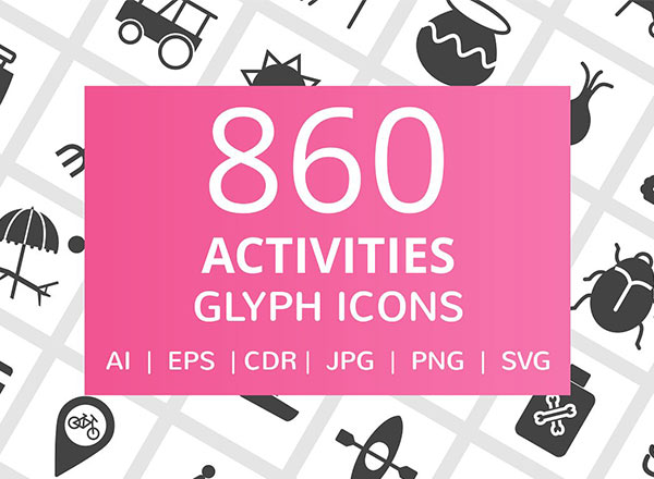 860个可用于所有类型的平台活动标志符号图标icon（AI，CDR，EPS，JPG，PNG，SVG）