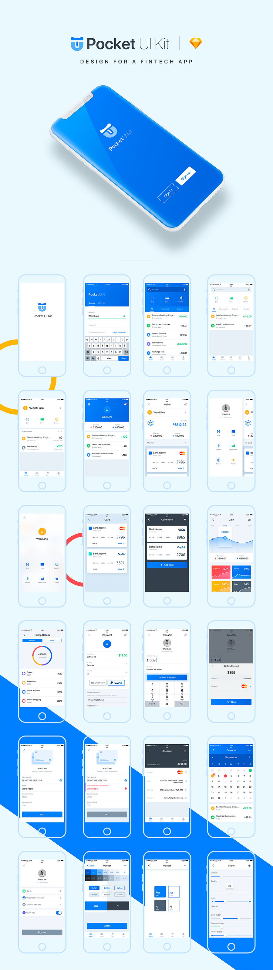 漂亮的支付类APP UI KITS套装下载[PSD,Sketch]