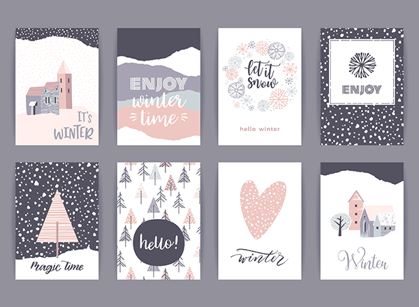 冬季创意卡片合集 Set of artistic creative winter cards