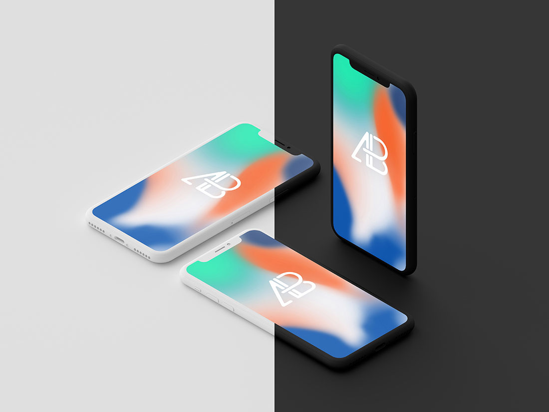 免费-3个角度的扁平化iPhone X模型(Mockups)下载[PSD]