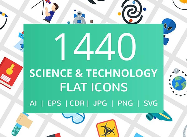 1440个科学技术扁平化矢量图标icon集合