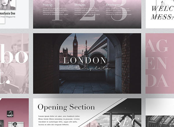 多功能的伦敦英伦风格的powerpoint幻灯片设计模板