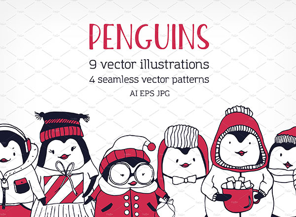 腾讯QQ风格的可爱小企鹅宝宝插画元素