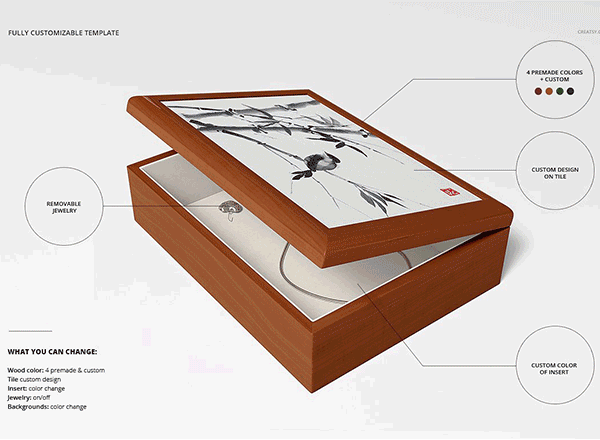 惊呆了！高端中国风木纹纹理质感的包装盒首饰盒子样机展示模型mockups