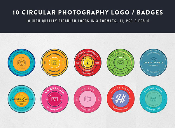 10个高品质的圆形矢量摄影标志logo徽章标签