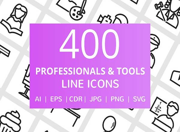 400枚专业人员及其工具线图标