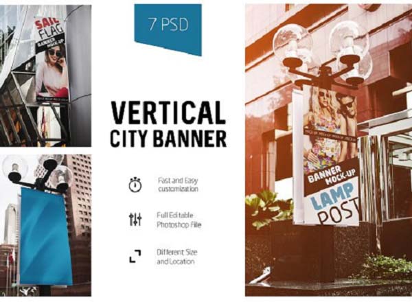 长方形城市广告旗帜展示模型PSD