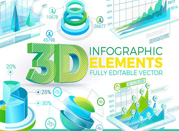 3D企业统计信息图表元素矢量素材