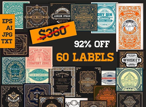 60个高端复古奢华的洋酒威士忌标签logo标志图案花纹大集合