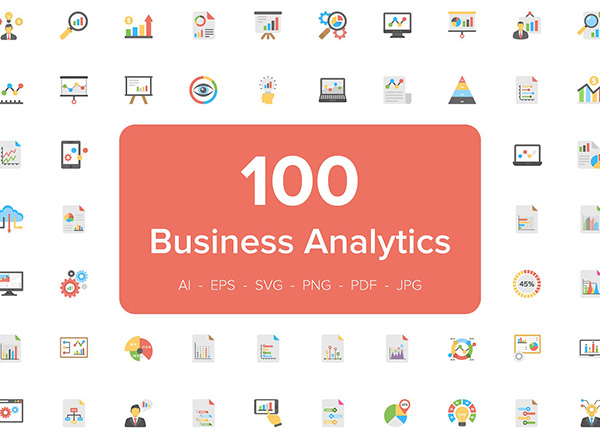 100个矢量商务商业分析平面图标icon大集合