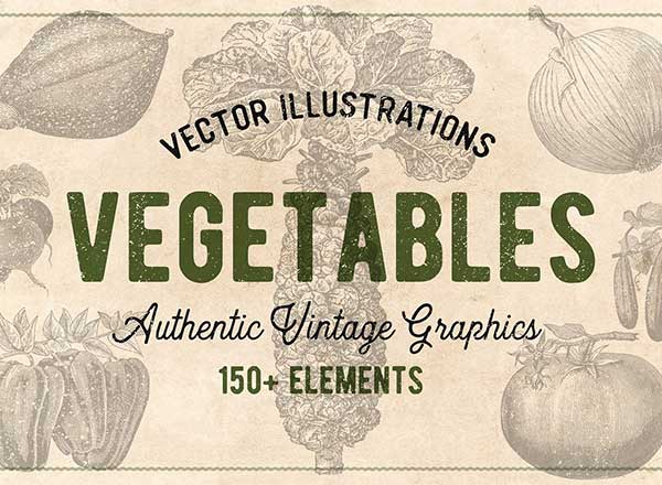 150个怀旧素描风格的蔬菜水果矢量素材下载[eps,png]