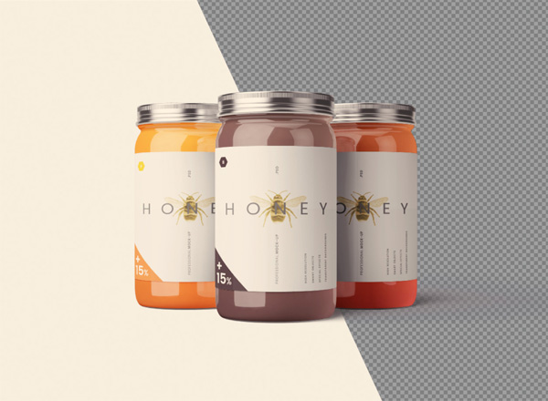 高品质高端蜂蜜罐头玻璃瓶子品牌包装样机展示模型mockups