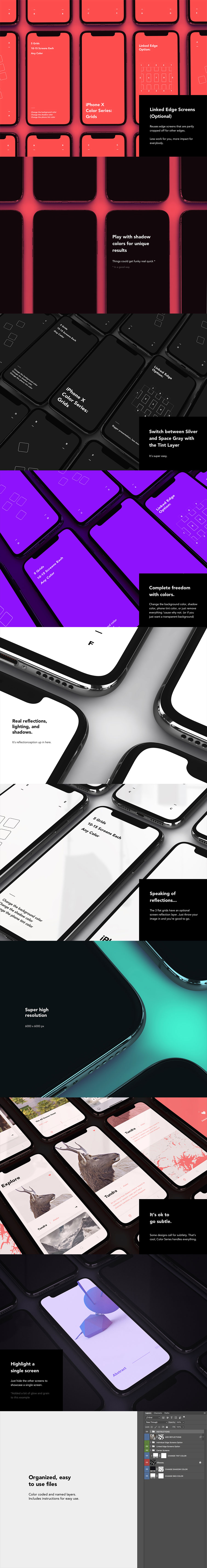 新鲜震撼酷炫逼真的多角度iPhone X的APP设计展示模型下载[PSD]
