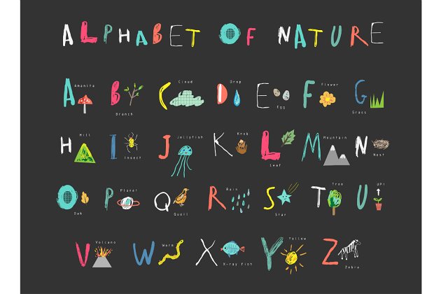 创意个性字母插画 Alphabet of Nature