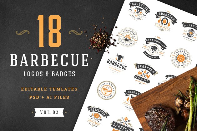 经典烧烤logo素材模板18 Barbecue Logos and Badges