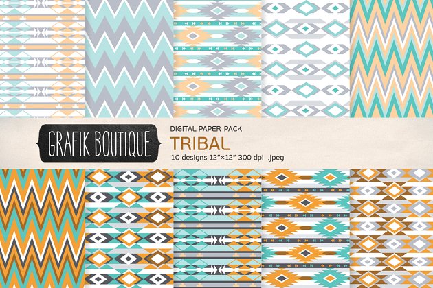部落图案数码纸包 Tribal pattern digital paper pack