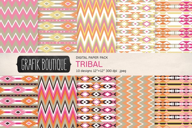 原始部落图案背景纹理 Tribal pattern digital paper girly