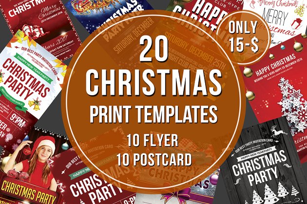 圣诞节传单海报贺卡明信片模板合集 Christmas Flyer & Postcard Bundle