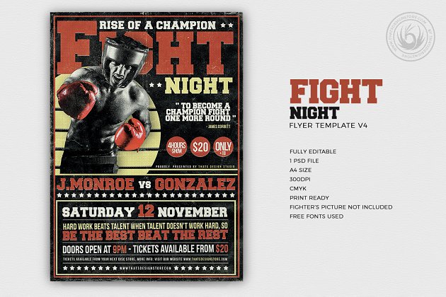 拳击宣传海报模板 Fight Night Flyer PSD V4