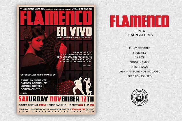古普赛海报模板6 Flamenco Flyer PSD V6